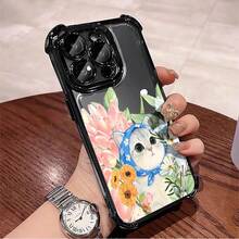 1pcs Colorful Floral Cat Phone Case Compatible with Apple Phone 17 16 15 14 13 12 11 ProMax  Silicone Antidrop Phone Case Vintage Girlish Style Cute Elegant Can Be Given To Friends Can Be Given To A Lover - Negro - Ver 3
