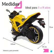 Motocicleta Eléctrica Montable Deportiva Nino Tek-728 - Amarillo - Ver 5