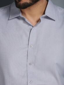 Men's Slim Fit Long-Sleeved Dress Shirt - 淺灰色 - 查看 6