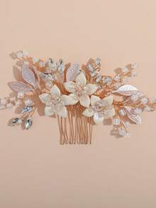 1pc Women's Elegant Handmade Leaf Hair Comb, Bridal Headpiece For Wedding, Party, Gathering - Gold - View 2