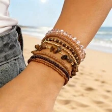 7pcs/8pcs Set Boho Style Beaded Bracelet Set, Bohemian Vacation Design, Bead Charm Bracelet, Creative Multi-Layer Handmade Glass Beaded Bracelets