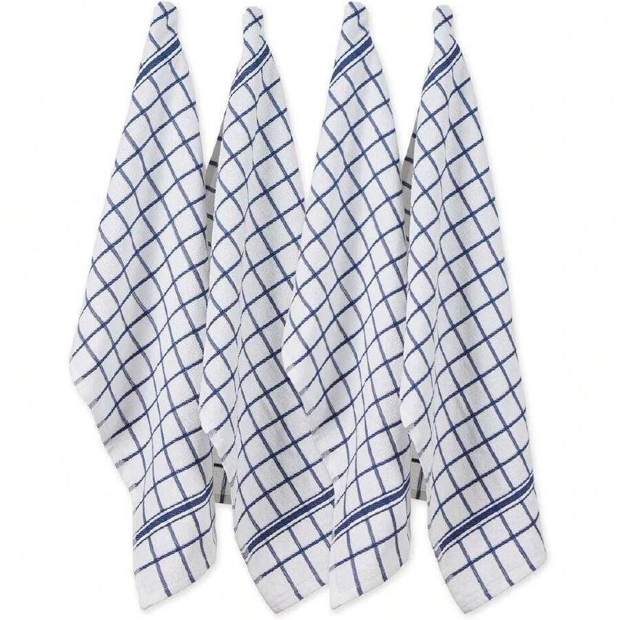 100% Cotton, Machine Washable, Everyday Kitchen Basic Deluxe Windowpane Terry Towel Set of 4, Blue,37325850 - Rosa vieja - Ver 1