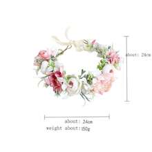 YAZILIND Handmade Flower Crown Headband – Artificial Peony & Rose Floral Wreath With Ribbon – Bridal, Festival, Or Boho Party Hair Accessory (Pink, White & Green),10-Colour - 10色 - 查看 4