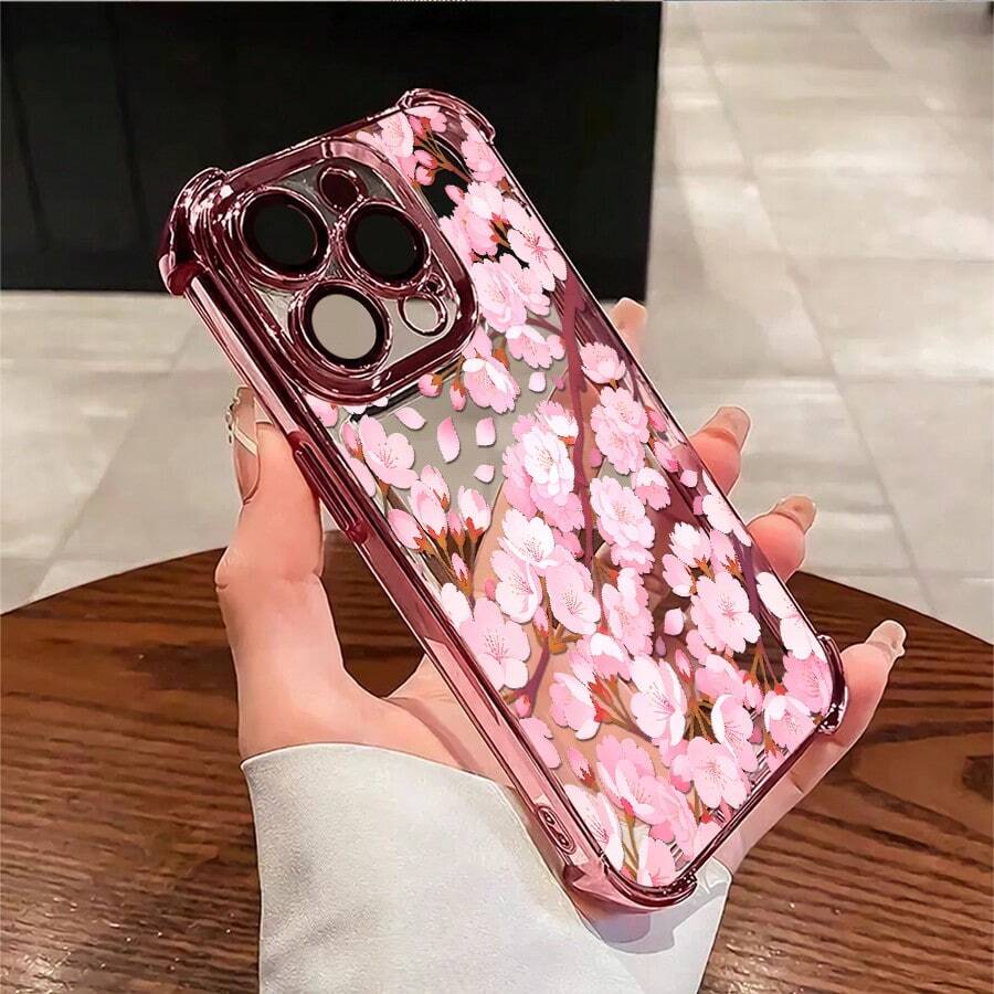 1pcs Pink Cherry Blossom Phone Case Compatible With Apple Phone17ProMax 16 15 14Plus 11 12 13 ProMax Xs Max XS X, Antidrop Phone Case, Camera Protection Phone Case, Vintage, Minimalist Aesthetic, Cute, Elegant, Can Be Given To Friends, You Can Give It To Yourself - 粉色 - 查看 1