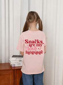 Tween flickor Casual roligt tryck rundhalsad kortärmad T-shirt, sommartopp - Rosa - Visa 3