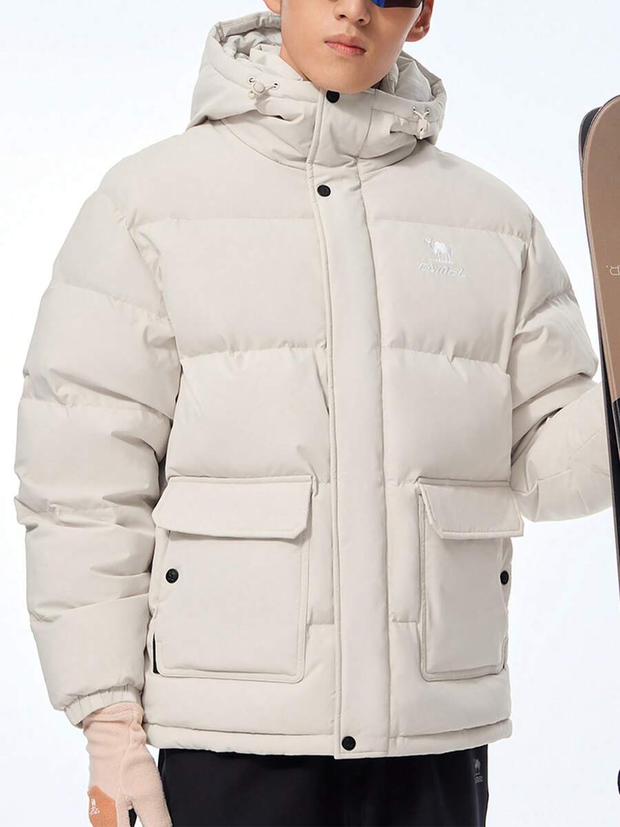 CAMEL CROWN Men's Thick Down Jacket, Suitable For Autumn/Winter, Warm, Hooded, Down Filled, Waterproof, Insulated - Light Khaki - View 1