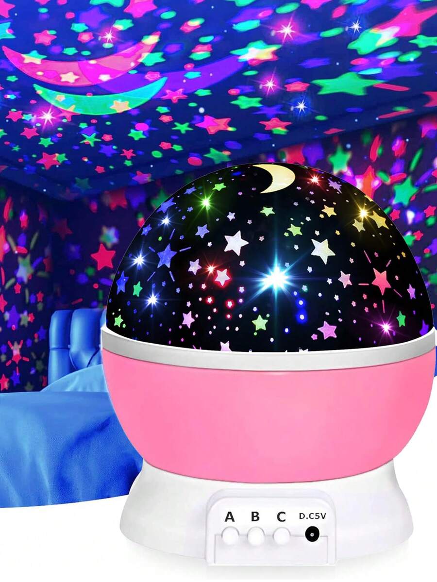 17 Color-Changing 360° Auto-Rotating Star Moon Projector Night Light | 4 LED Bulbs, USB-Powered & Detachable Battery Charging (Battery Not Included) | Bedroom Decor & Peaceful Sleep Fun Gift