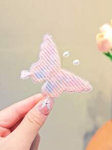 6个儿童可爱简约卡通蝴蝶结发夹，百搭优雅甜美可爱侧刘海魔术贴发饰，无卡纸包装 - 彩色 - 查看 3