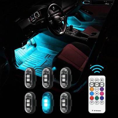 6PCS RGB LED Portable Party Light – Remote Control Wireless, 8 Colors Custom Lighting, Rechargeable Car Footwell Lights, Under Glow Kits Car Mods, Exterior & Interior Decorative Accessories, StrobeLight, Strobe Light Car Goodies Essential Product, Anti-Collision Emergency Flash Warning Light For SUV, Truck, Motorcycle, Bike, Aircraft – Cool Gift, Valentine's Day Gift, Christmas Gift, New Year Gift, Car Lover Gift
