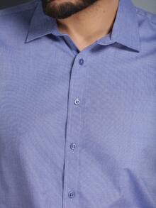 Men's Slim Fit Long-Sleeved Dress Shirt - Blue - View 6