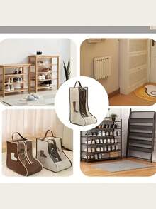 1个带提手的布艺靴子收纳袋，防尘鞋袋，便携式男女鞋袋，可折叠挂式鞋袋，居家旅行两用