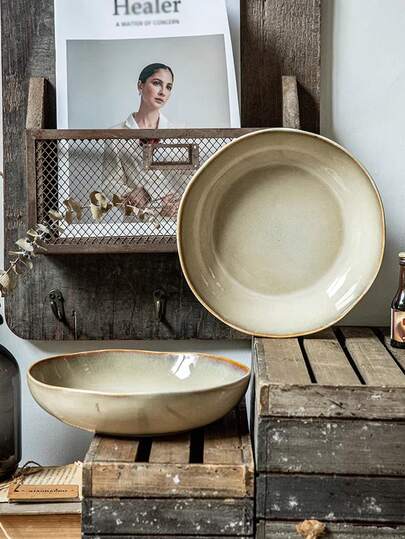 1pc 8.5-Inch Handmade Ceramic Salad/Soup Bowl, 1075ML Capacity, High-Quality Durable Restaurant-Grade Dinnerware, Suitable For Appetizers, Pasta, Desserts, Holiday Gifts, Appetizer Plates, Festive Table Settings, Artistic Tableware