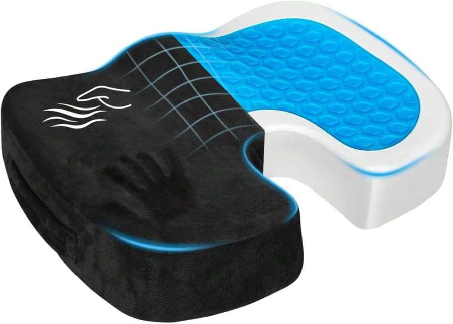 Season Guard Tailbone Pain Relief Office Chair Seat Cushion, Memory Foam Gel Seat Cushion For Sciatica Pain Relief With Washable Cover, Butt Cushion For Long Sitting, Mesh, Black - ColorA - View 1