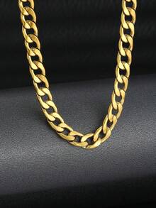 1pc Classic Vintage Gold Stainless Steel Chain Necklace, Party Hip-Hop Punk Style Jewelry Accessory, Gift For Friends - Gold - View 2
