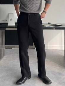 1 pieza Pantalón de traje holgado negro para hombre, pierna recta, diseño de caída, primavera/verano - Negro - Ver 6