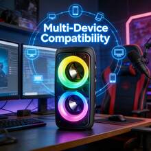 1 Portable Outdoor Wireless Speaker With Subwoofer And Wired Microphone Dual-Speaker Sound Quality, RGB Party Mood Lighting, FM Radio, Type-C Charging, Rechargeable Battery, TWS Pairing, TF Card Slot. Ideal For Outdoor Adventures, Home Parties, Office Breaks, And Stage Lighting Effects. Disco And Yoga Party Sound System | Stylish Stand-Alone Design Without Microphone | Rechargeable Speaker - 黑色 - 查看 5