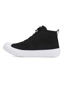 Women's High-Top Casual Sports Shoes, Flat Everyday Casual Sneakers - Black and White - View 2