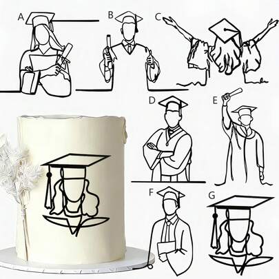 1pc/3pcs Black Acrylic Graduation Portrait Cake Toppers For Celebrating Graduation Party DIY Cake Dessert Decoration