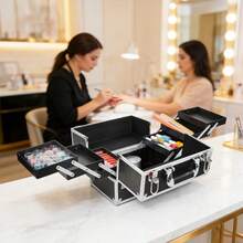 Makeup Train Case Professional Adjustable - 6 Trays Cosmetic Cases Makeup Storage Organizer Box With Lock And Compartments - Black - View 5