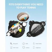 Tennis Bag, Quilted Tennis Sling Crossbody Backpack, Water Resistant Tennis Racket Bags For Women Men, Suitable For Pickleball Tennis Badminton - Black + Medium - View 5