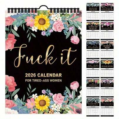 1 Piece Of 2026 Funny Dirty Words Calendar, Humorous Text Wall Hanging Calendar, Office/Home Decor, Prank Gift, Perfect For Her, BFF, Colleagues, Mom, Women's Valentine's Day/Chinese New Year Gift