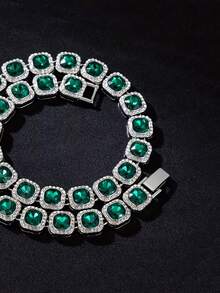 CVNANA 1pc Men's Hip Hop Style Green Square Glass Cuban Link Chain Necklace, Fashion Accessory Suitable For Rappers, Unique Personalized Jewelry Gift For Loved Ones - Type a - View 11