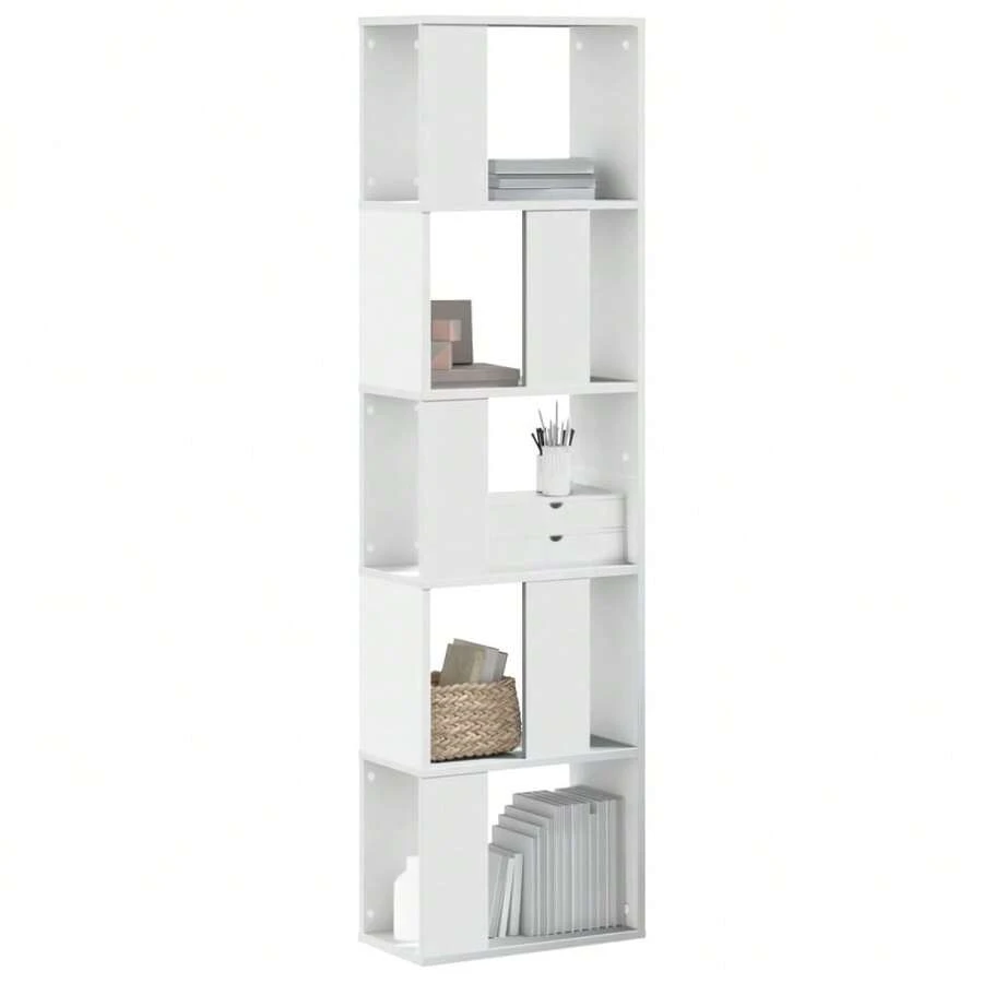 Larryhot Librería 5 niveles madera ingeniería blanca 45x23,5x162,5 cm, Fácil de montar, elegante y hermoso, y conveniente para almacenar artículos, es una opción ideal para el almacenamiento y la decoración del hogar. - Blanco - Ver 1