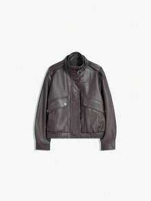 Áo khoác nữ tay dài cổ cài khóa kéo chất liệu PU mài, kiểu dáng thường ngày, thời trang và thanh lịch, phù hợp cho mùa xuân/thu, ở nhà, đi chơi, dự tiệc, ngày Valentine. - Màu nâu  Mocha - Xem 4