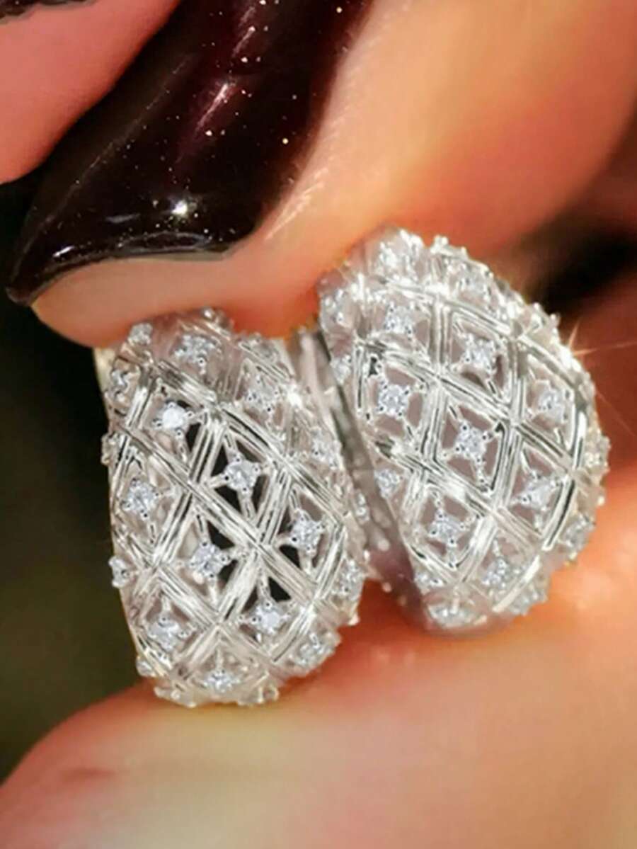 1 Đôi bông tai đá Cubic Zirconia thanh lịch, phù hợp cho nữ giới, thích hợp cho đám cưới, lễ đính hôn, kỷ niệm, tiệc tùng, ngày Valentine và các dịp khác. - Bạc - Xem 1