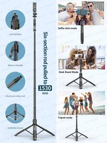 AXNEN Tragbarer Selfie-Stick-Stativ mit Fülllicht, ausziehbarer Aluminiumlegierungs-Bodenstativ, 360° drehbarer Telefonhalter mit Fernbedienung, dimmbare kalte/natürliche/warme Fülllichtfunktion, kompatibel mit Smartphone, Anti-Verwacklungs-Aufnahme, Fotografie, Live-Streaming, Vlogging