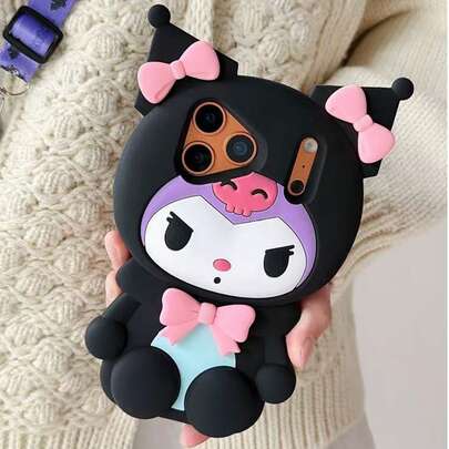 SANRIO 【Saniro 新品上市】创意多彩时尚 3D 软壳手机壳，坐姿蝴蝶结库洛米，卡通 KT 猫库洛米蝴蝶结手机壳，动漫卡通硅胶手机壳，兼容苹果 17 系列、11/12/12 Pro、13/14/15、13 Pro/14 Pro/15 Pro，防摔 12 Pro Max/13 Pro Max/14 Pro Max/15 Pro Max，软壳适用于 16、16 Pro、16 Pro Max，男女通用手机壳
