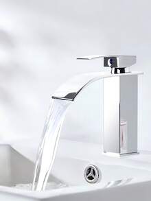 1 Piece Sink-Fit Size Matte Black Waterfall Spou High-Arc Alloy Faucet Streamlined Design Hot-Cold Dual Control & Leak-Proof Detail Bathroom Faucet For Modern Bathroom Setup/Rental Renovation/Spring-Autumn Decor Scenarios,Modern Minimalist