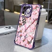 1pcs Pink Cherry Blossom Phone Case Compatible With Apple Phone17ProMax 16 15 14Plus 11 12 13 ProMax Xs Max XS X, Antidrop Phone Case, Camera Protection Phone Case, Vintage, Minimalist Aesthetic, Cute, Elegant, Can Be Given To Friends, You Can Give It To Yourself - 紫色 - 查看 5