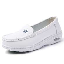 Damskie płaskie buty wsuwane, buty pielęgniarskie, białe trampki w stylu szkolnym, buty robocze w jednolitym kolorze, miękkie, antypoślizgowe, wytrzymałe, minimalistyczne mokasyny, superlekkie, codzienne buty sportowe - Niebieski - Zobacz 8