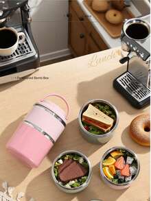 1个三层不锈钢便当盒，大容量便携式午餐盒，多层设计，手持式不锈钢保温食品容器，清新薄荷绿圆形防漏食品储存盒，适合家庭、学校、办公室使用。 - 彩色 - 查看 8