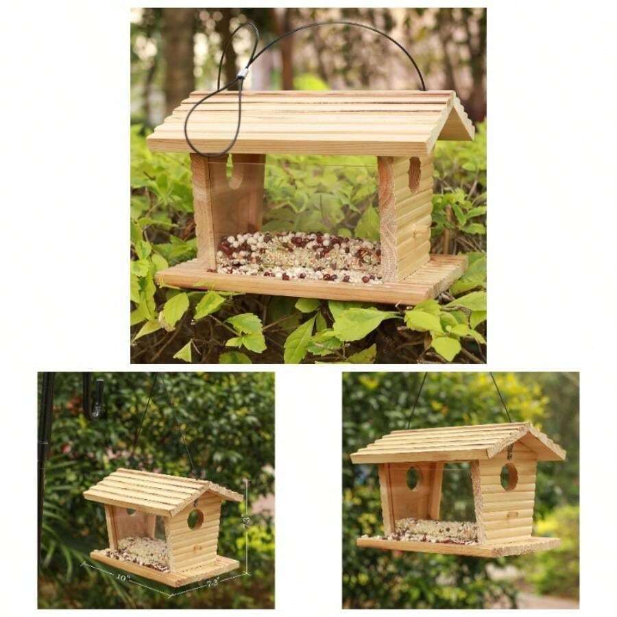 Bluebird Feeder Outside, Mealworm Bird Feeder For Outdoors Squirrel Proof Hanging Birdhouse Feeder Wooden Bird House Feeder For Cardinal Finch - ban đầu - Xem 1