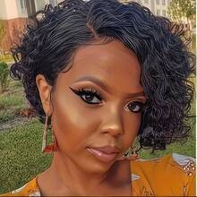 bling hair Parrucca Bob elegante stile pilota, realizzata al 100% in veri capelli, con riga laterale e design a onde d'acqua. Questa parrucca intrecciata brasiliana di colore 1B è perfetta per matrimoni, concerti, appuntamenti, Natale e carnevale. - 1B - Visualizzare 7