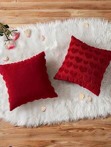 1PC Valentines Pillow Covers Valentines Day Beige Heart Love Decorative Cute Soft Plush Faux Fur Throw Pillows For Girl Couch Sofa Bedroom Holiday Home Decor,Red - Red - View 5