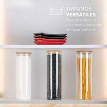 Juego de 3 Recipientes Herméticos de Cristal con Tapa de Madera de Bambú para Almacenamiento de Alimentos - 29 cms - Incluye Etiquetas Personalizadas en Español.pasta/toper de almacenamiento/contenedor de alimentos - 3 contenedores - Ver 1