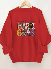 , Sudadera de Cuello Redondo con Estampado de Letras Coloridas y Patrón de Personaje de Dibujos Animados GRAS - Rojo - Ver 6