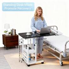 This Bedside Desk Is Designed For Nursing Care, Featuring Adjustable Height With Braked Casters. It's A Rehabilitation Desk With A Bedside Table Design, Suitable For Home Medical Care, And Can Also Be Used As A Dining Table For Elderly Patients. It's Available In Multiple Colors And Makes A Practical Gift. - trắng - Xem 3