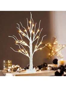 [24LED] Adjustable Beech Tree Lights With Branches - 3AA Batteries & USB Power Supply, Battery-Free, Indoor/Outdoor Decorative Lighting, For Christmas, Halloween, Easter - Plastic Shade, 3D Realistic Tree Ornament (With Trunk And Branches) - 彩色 - 查看 4