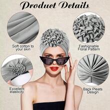 Chemo Turban Headwear Soft Cap Flower Turban Elastic Head Wrap For Patients Hair Loss - Đen, Trắng, Nâu, Xám đậm - Xem 5