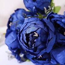 Duovlo Artificial Peony Silk Flowers Fake Flowers Vintage Wedding Home Decoration,Pack Of 1 (Navy),20.87*3.5,Navy - Navy - 查看 6