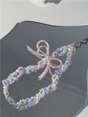 Handmade Summer Indie Pink & Blue Butterfly Beaded Phone Strap, Cute CCD Camera Charm