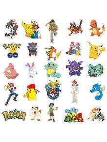 50pcs Pokemon Pikachu Cartoon Stickers, Cute Pocket Monsters Melody DIY Notebook Laptop Decorative Stickers, Gift For Children And Girls - Multicolor - View 7