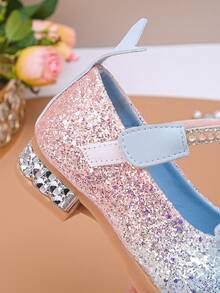 Girls' Mary Jane Flat Shoes, Shiny Low Heel Flower Wedding Party Shoes, Suitable For Toddler/Big Kids - Blue - View 6