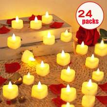 6/12/24件套明亮浪漫心形LED蜡烛套装，浪漫装饰，情人节装饰，无焰浪漫氛围LED茶蜡，适用于情人节、周年纪念日、婚礼、生日派对装饰