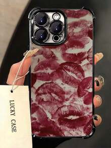 1pc Lip Print Graffiti Compatible With Apple Phone17/16/15/14/13/12/11/ProMax/Pro/Plus/Xs Max/XS/X,Four Corner Anti Fall Transpart Soft Shell Anti-Slip, Anti-Drop, Camera Ls Protection, Silicone Anti Wear Phone Case﻿.Holiday Phone Accessories.Rilakkuma Cute Phone Cases Pink Phone Case New Year Mobile Phone Case Phone Cases Silicone Phone Case Bear Phone Case 16 Pro Max Case Pink Christmas Gifts For Women - 黑色 - 查看 6