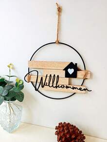 1pc Handmade "Willkommen" (Or "Welcome") Letter Iron & Wood Wall Hanging Sign, Combination Of Iron And Wood Materials, Suitable For Decoration At Entrance, Hallway, Living Room, Bedroom Doors, Hotels, Restaurants, Cafes, Ideal For Mother's Day, Back To School, Thanksgiving, Christmas Gifts - Multicolor - View 14